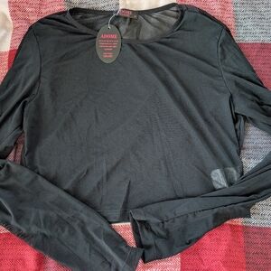 Black Long Sleeve Sheer Crop Top
